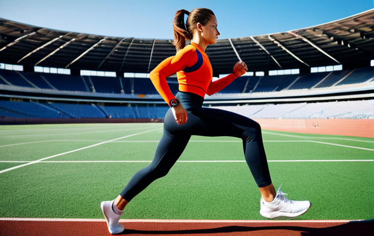 **Prompt:** An athlete using AI-powered fitness tracker during training, fully clothed in athletic wear, running on a track in a stadium, appropriate content, safe for work, professional, correct proportions, natural pose, well-formed hands.