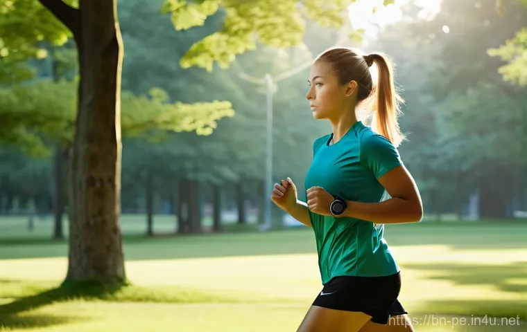 마라톤 훈련 주기화 - **Prompt 1: Serene Morning Run for Base Building**
A lone female runner in her early 30s is grac...