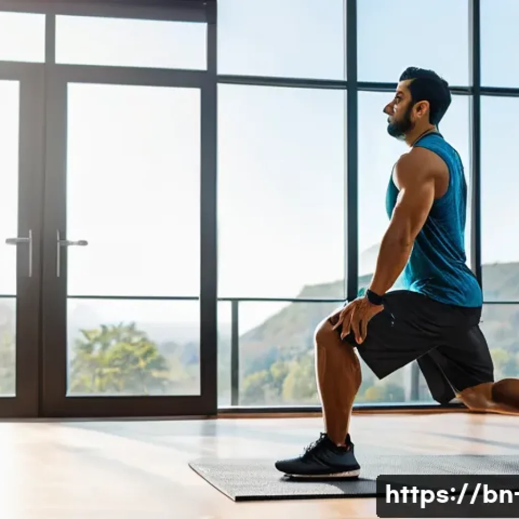 고강도 인터벌 트레이닝 효과 - A dynamic indoor HIIT workout scene showing a fit Bengali man in his 30s performing intense burpees ...