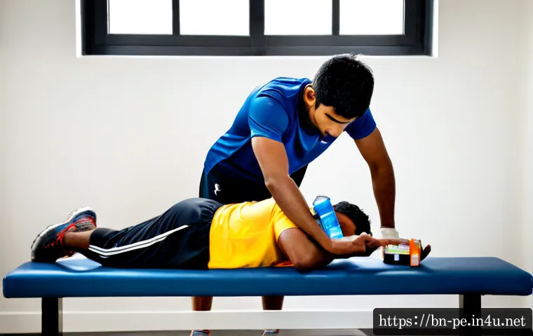 스포츠 윤리와 도핑 문제 - Photorealistic sports ethics scene in a modern athletics medical room, focused young South Asian mal...